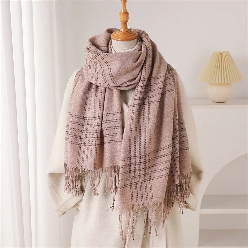 Woven Scarf Blanket - Sciarpa Invernale con Frange per Donne,